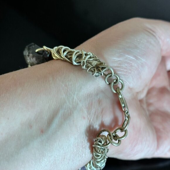 Genuine Turquoise 925 Sterling Silver Charoite Wire Wrap Cuff Bracelet Brutalist - Picture 10 of 11